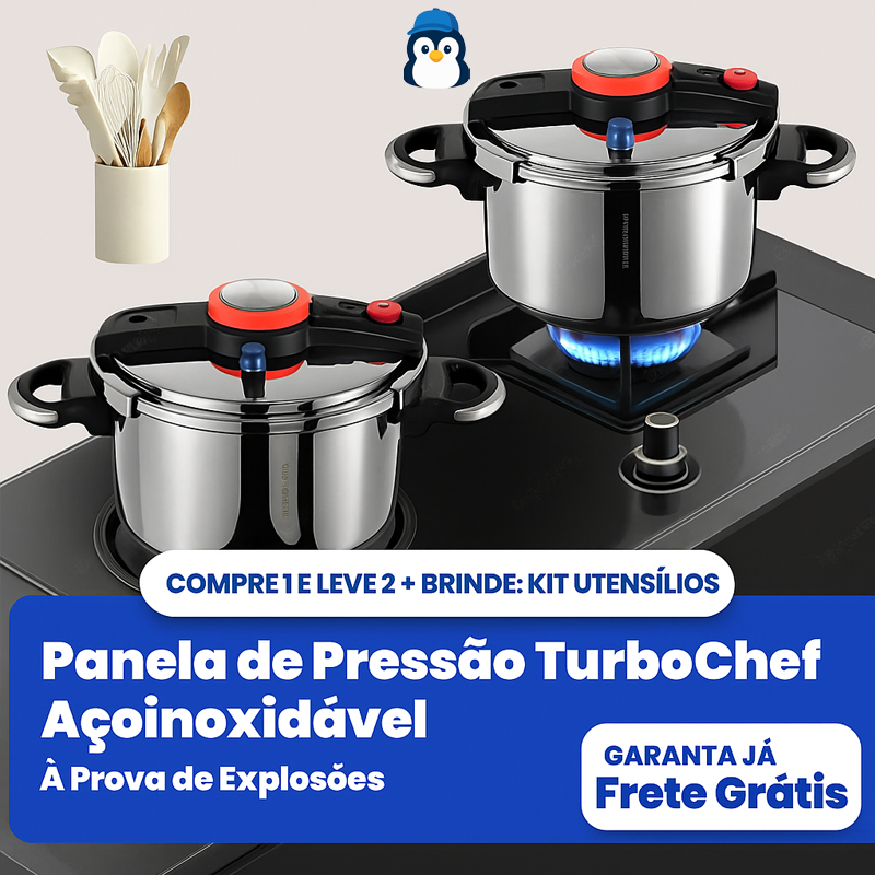 {LEVE 2 PAGUE 1} Panelas de Pressão TurboChef Aço Inoxidável - Á Prova de Explosões + {Brinde} Kit Utensílios