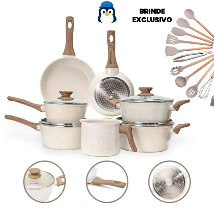 {Kit Cozinha dos Sonhos} 9 Panelas Ceramica + 13 Utensílios de Brinde