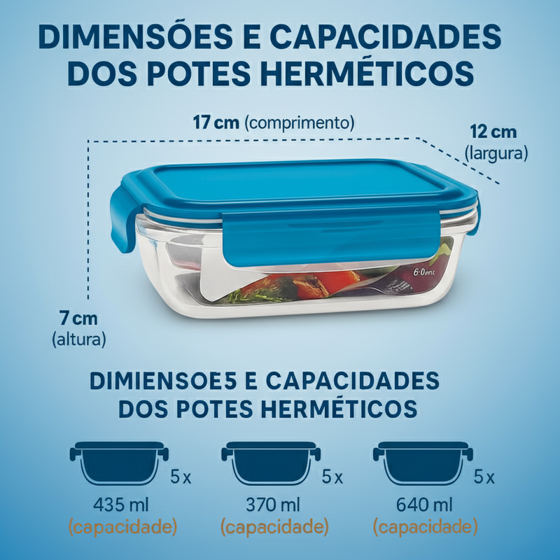 Kit 15 Potes Herméticos de Vidro + {BRINDE} 10 Copos de Vidro Aruba