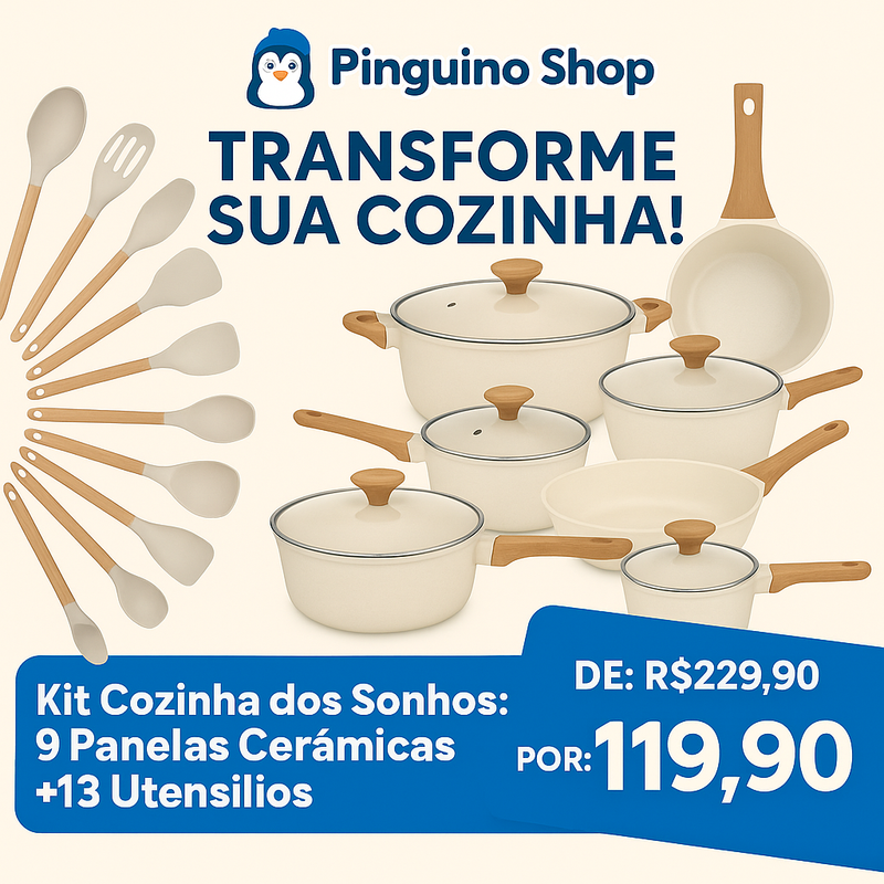 {Kit Cozinha dos Sonhos} 9 Panelas Ceramica + 13 Utensílios de Brinde