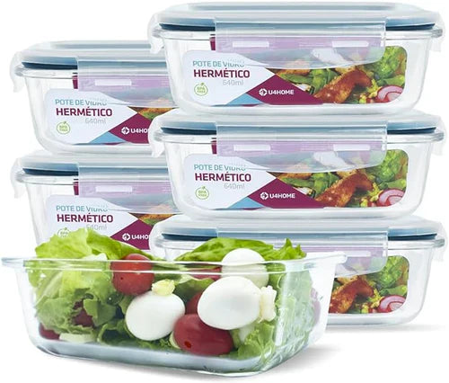 Kit 15 Potes Herméticos de Vidro + {BRINDE} 10 Copos de Vidro Aruba