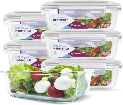 Kit 15 Potes Herméticos de Vidro + {BRINDE} 10 Copos de Vidro Aruba