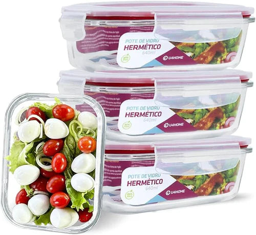Kit 15 Potes Herméticos de Vidro + {BRINDE} 10 Copos de Vidro Aruba